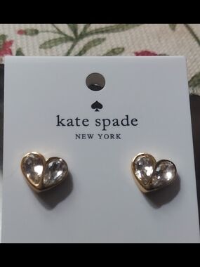 kate spade gold-tone heart crystal stud earrings